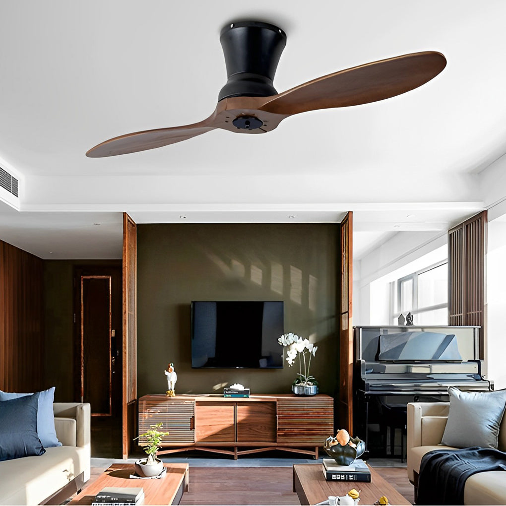 Modern Wood Ceiling Fan with Dimmable LED Light & Remote - 56 Inch