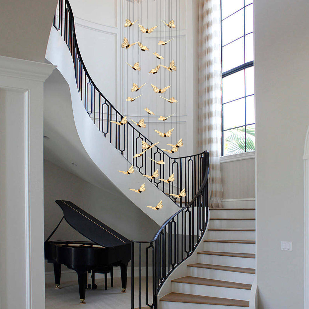 Butterfly Spiral LED Staircase Chandelier with 3-Step Dimming