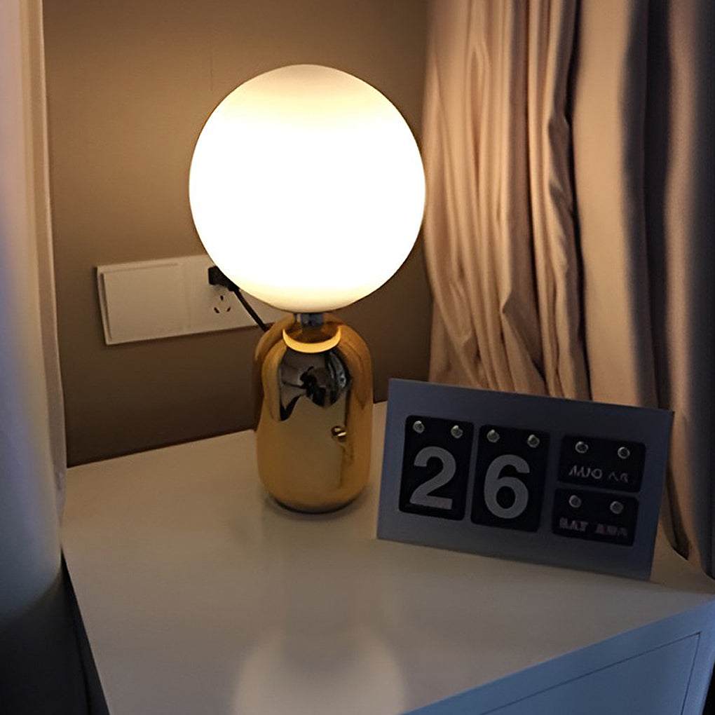 Modern Glass Globe Table Lamp with Metal Base
