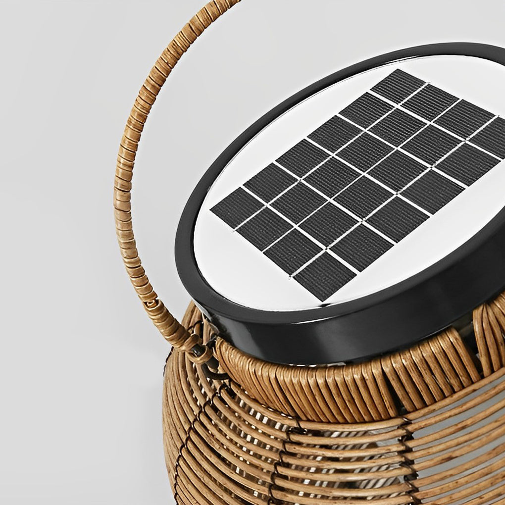 Portable Solar Rattan Lantern LED Outdoor Floor Lamp Waterproof