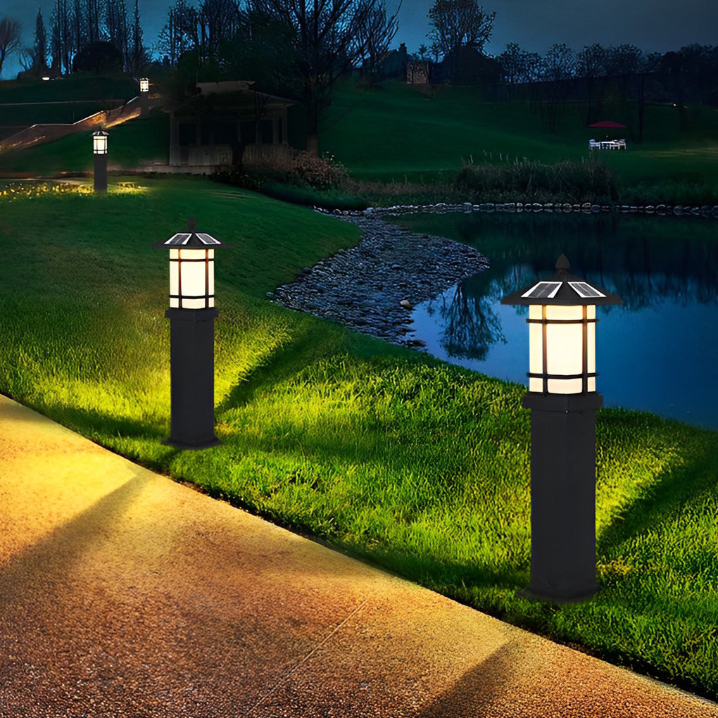 Modern Solar LED Bollard Light with Asian-Inspired Design