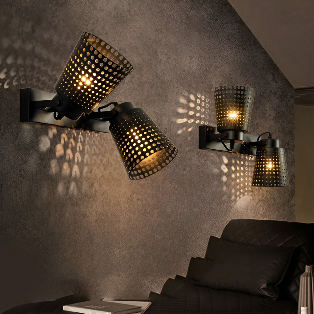 Adjustable Industrial Black Iron Wall Sconce with Hollow Shade