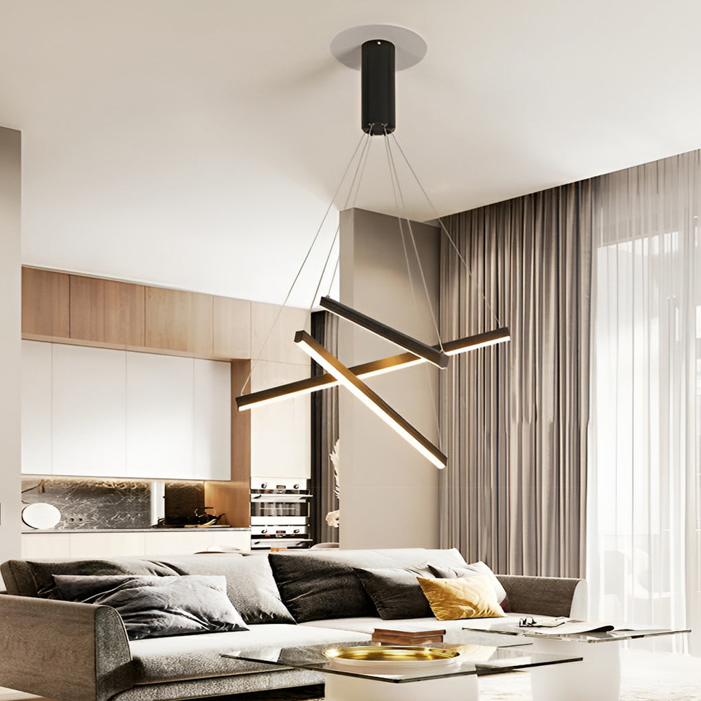 Modern Black Linear LED Chandelier with Stepless Dimming & Remote