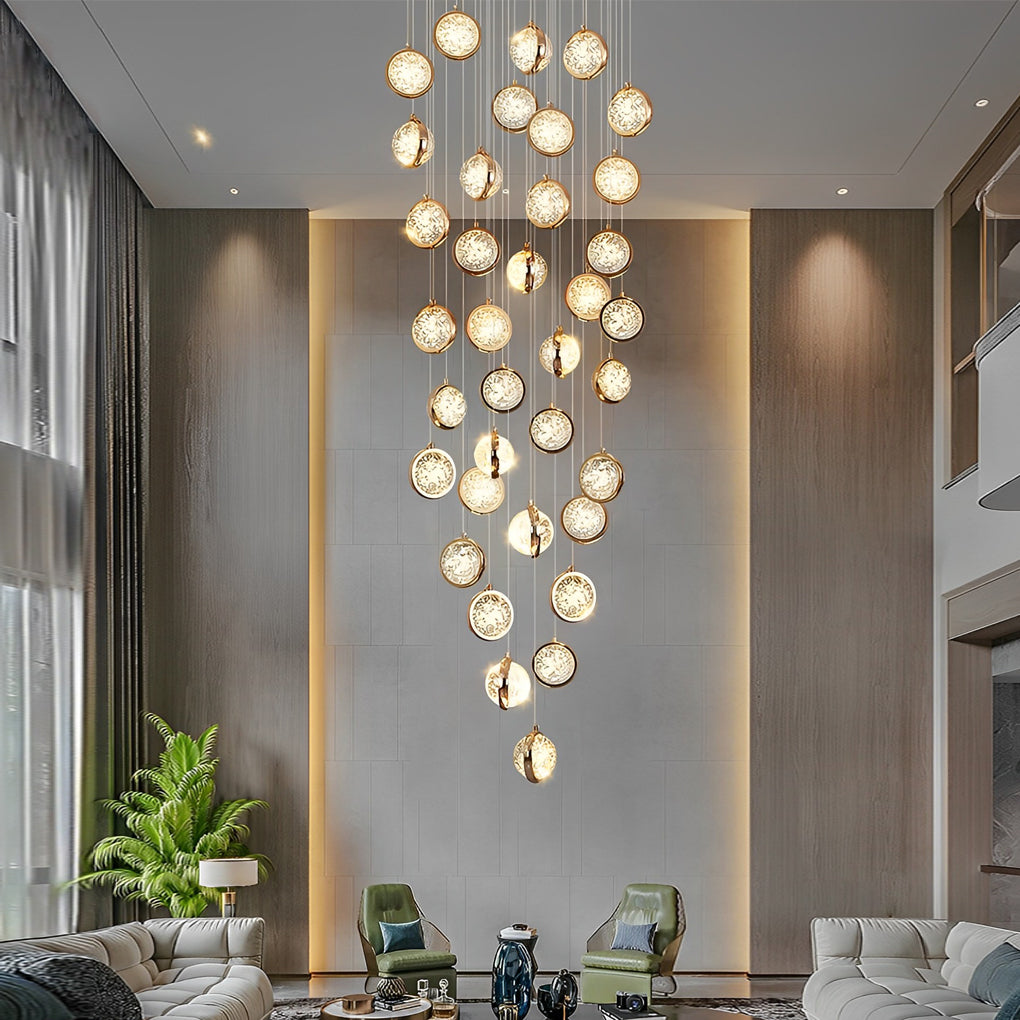 Crystal Cluster Adjustable Staircase Chandelier Modern Gold Finish