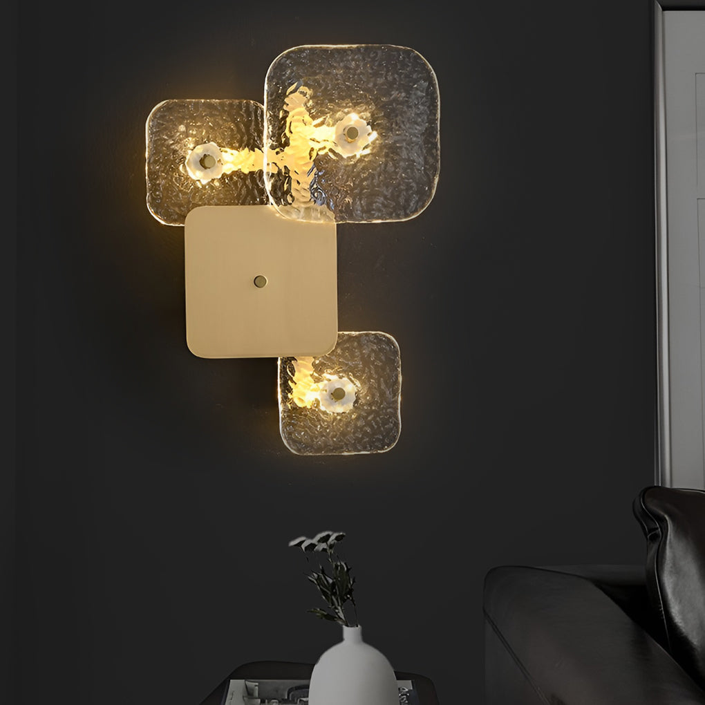 Modern Rounded Square Glass Copper LED Wall Sconce