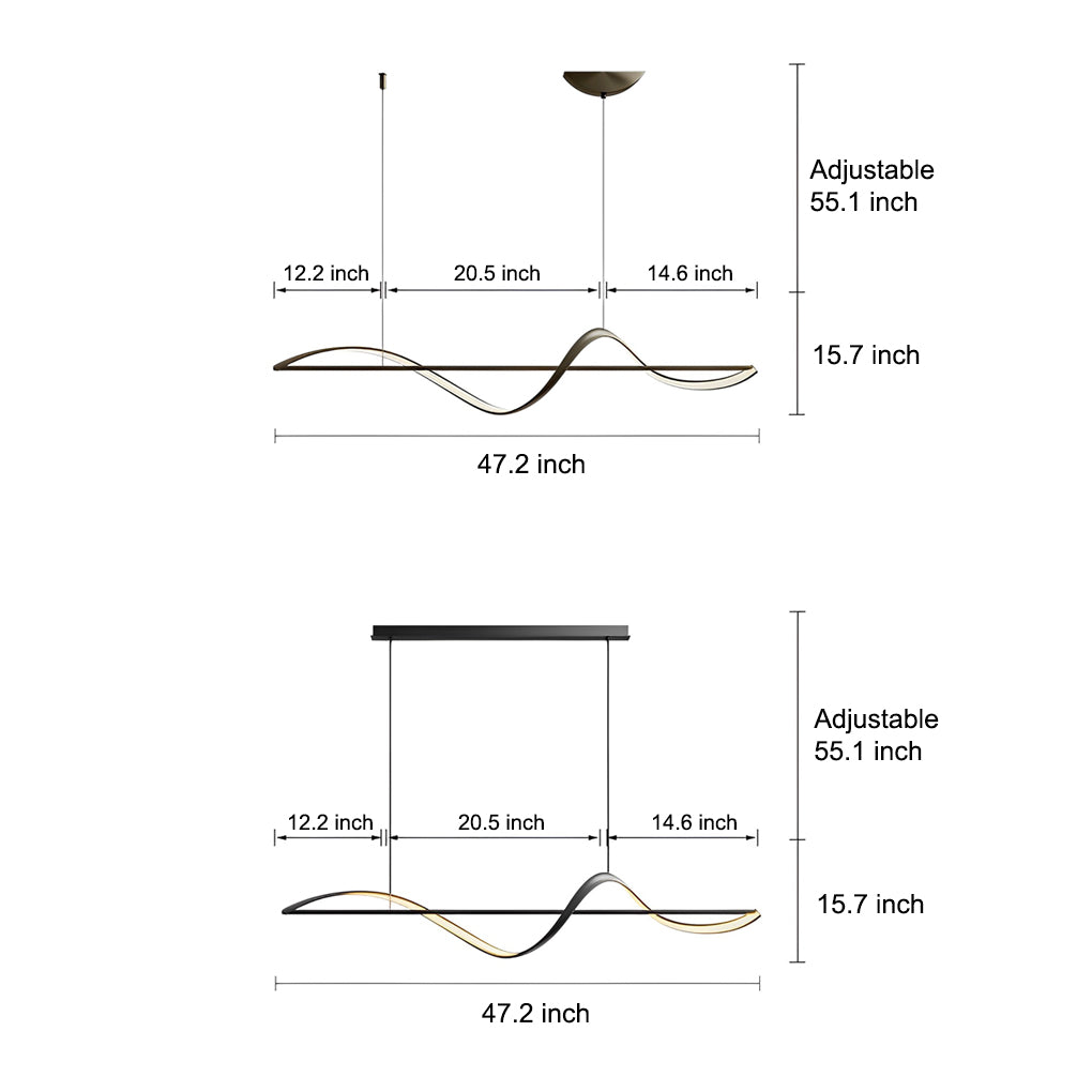 Modern Wave LED Copper Pendant Light for Dining Room