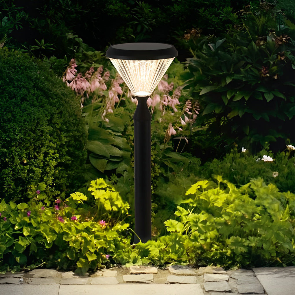 Solar LED Outdoor Light with Ribbed Shade in Black