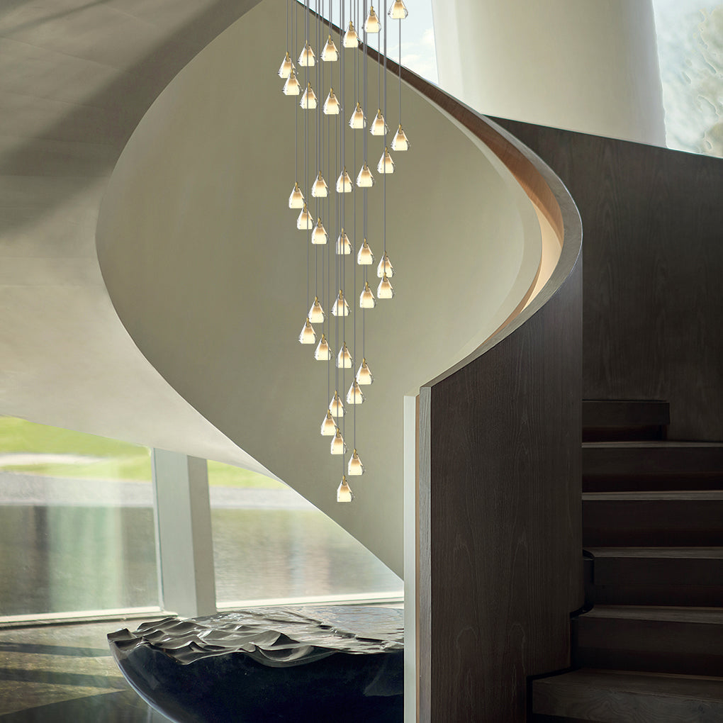 Crystal Brass Staircase Chandelier with Three-Step Dimming