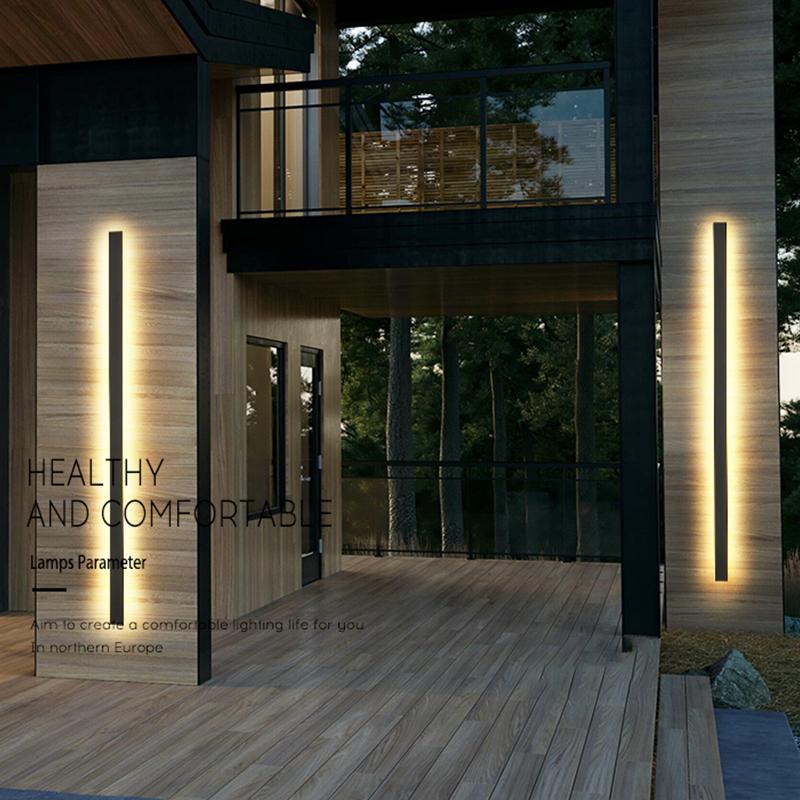 Waterproof Linear LED Outdoor Wall Light Black Metal Porch Lamp
