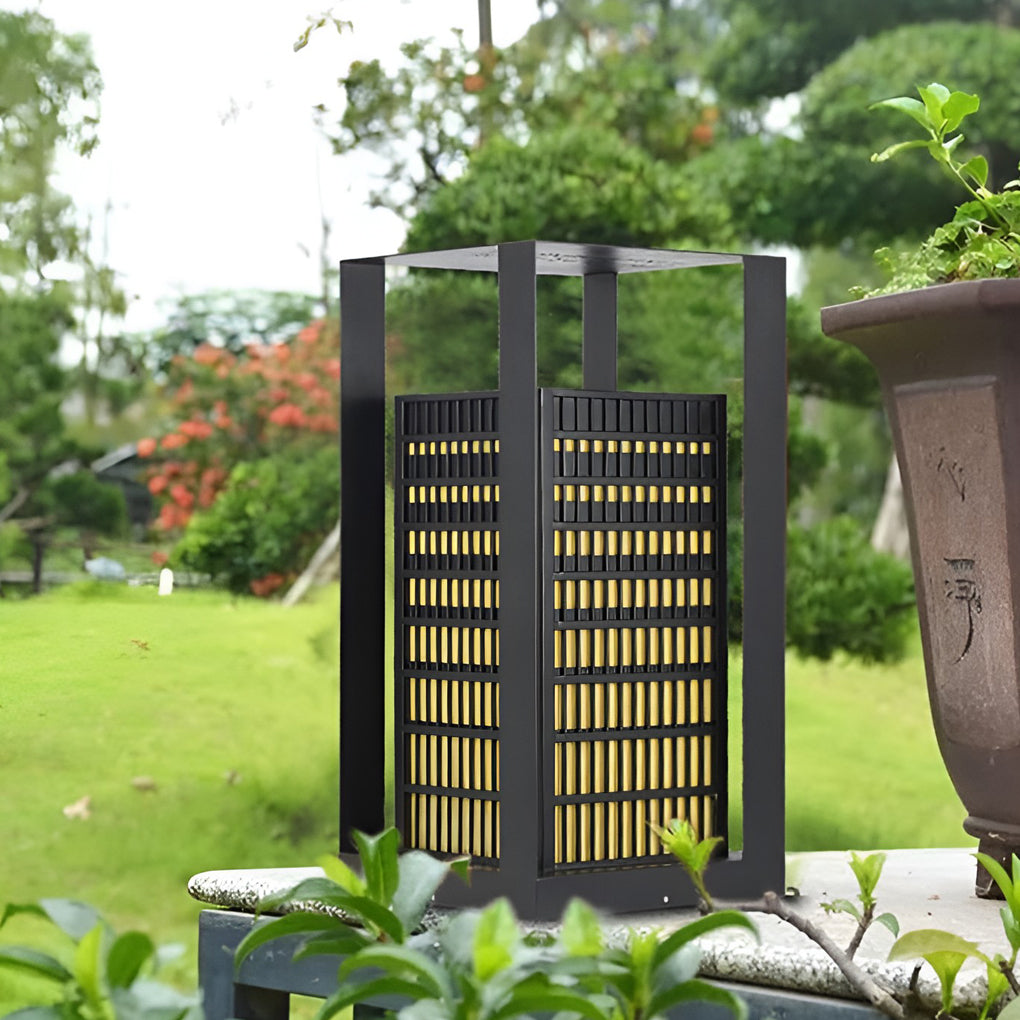 Black Industrial LED Outdoor Pathway Lantern - Cuboid Design