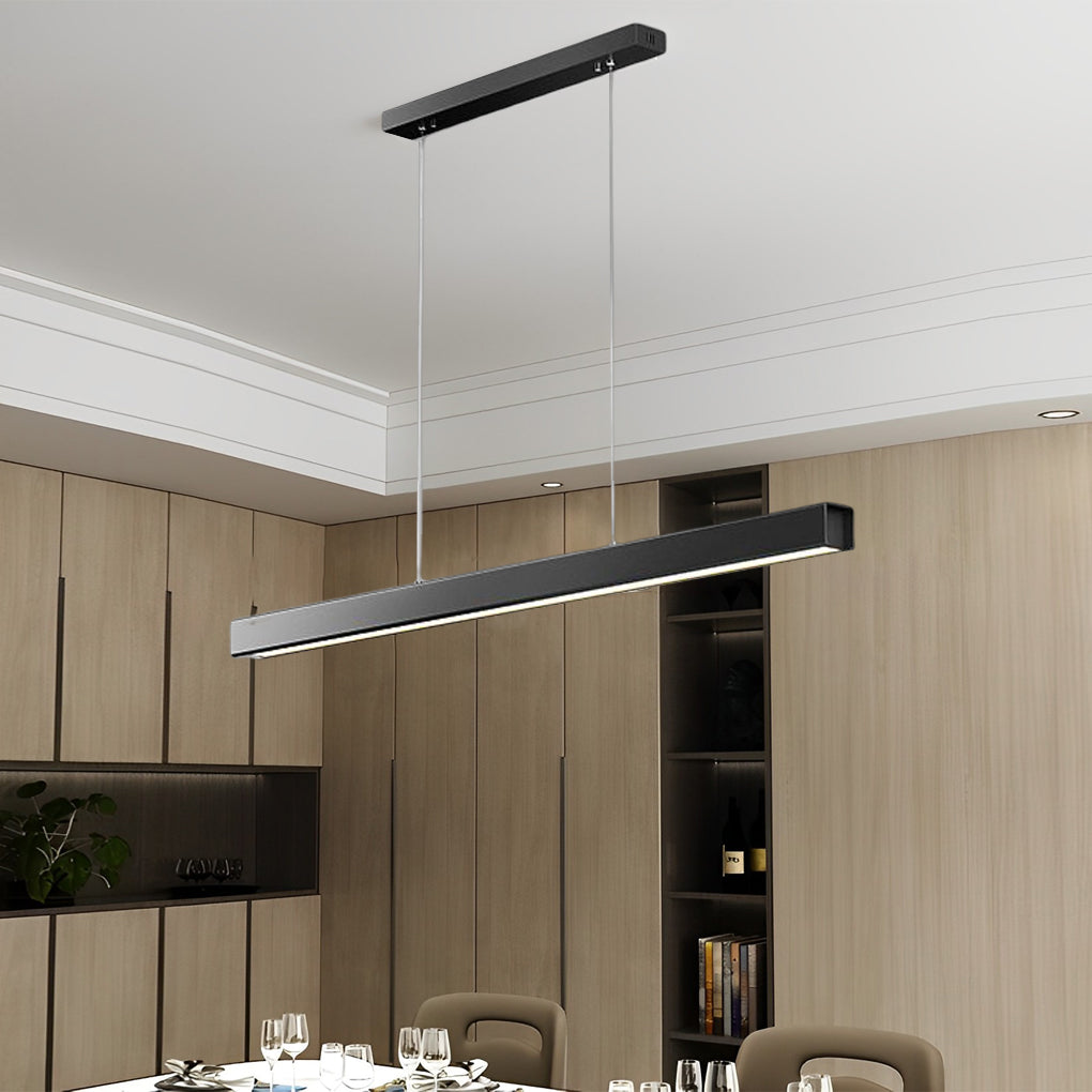 Modern Linear LED Pendant Light - Black Aluminum Dimmable Strip