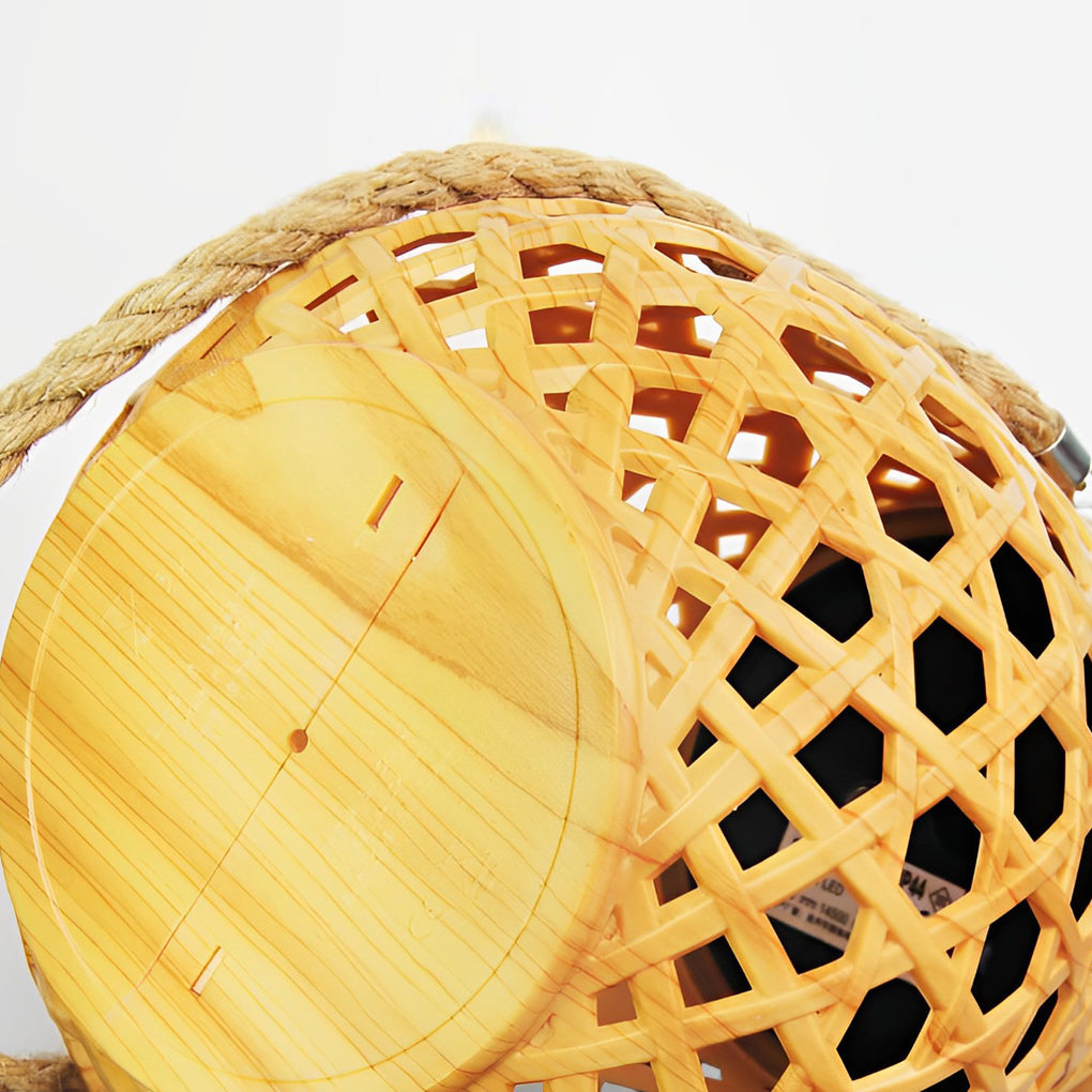 Portable Solar LED Outdoor Lantern Rustic Bamboo Style Hemp Rope