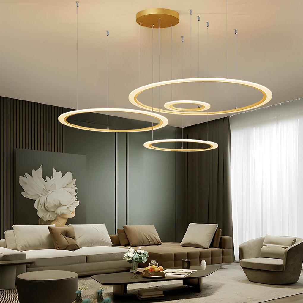Four-Ring Dimmable LED Geometric Chandelier - Modern Pendant Light