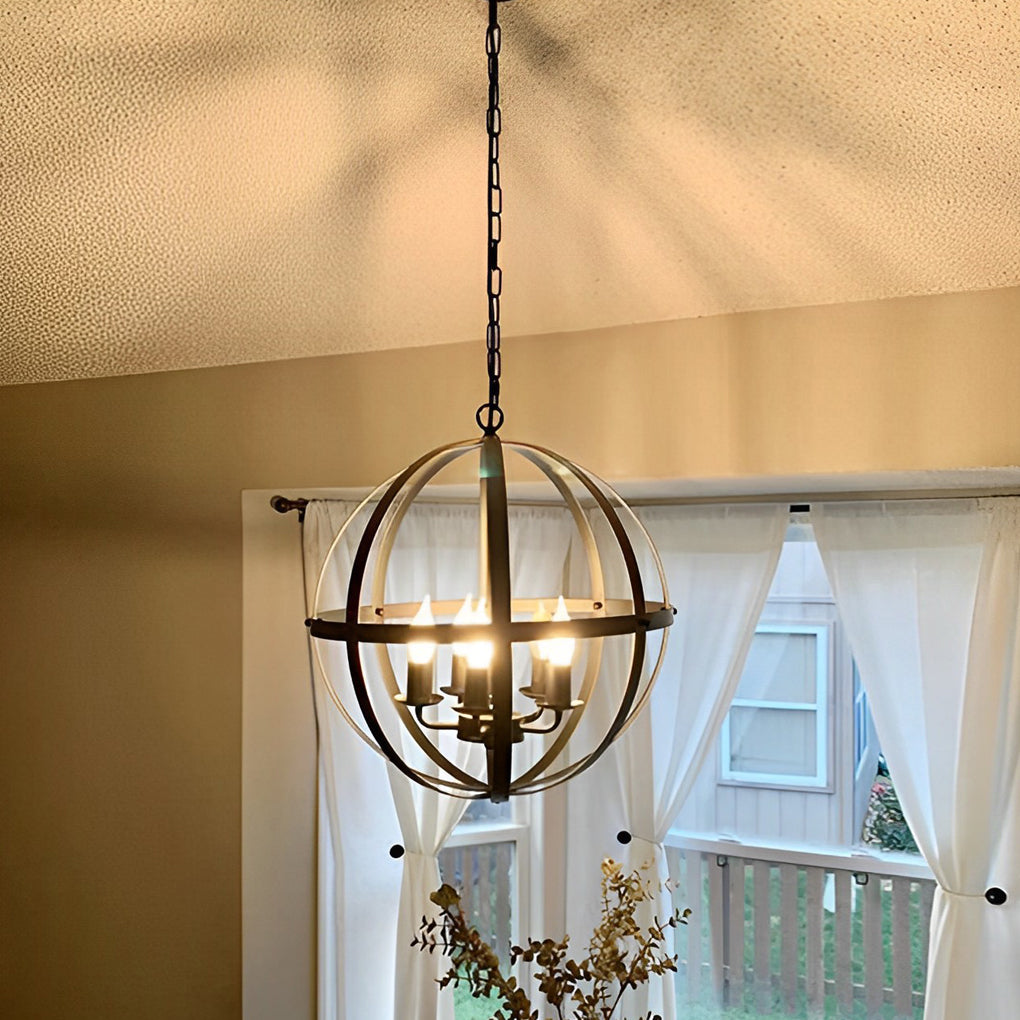 Industrial Iron Chandelier with Adjustable Rotating Rings