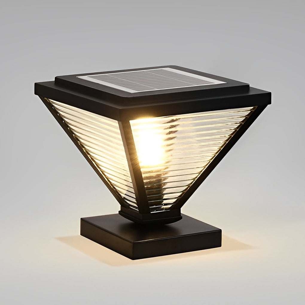 Geometric Solar Fence Post Light - Waterproof Stainless Steel Black