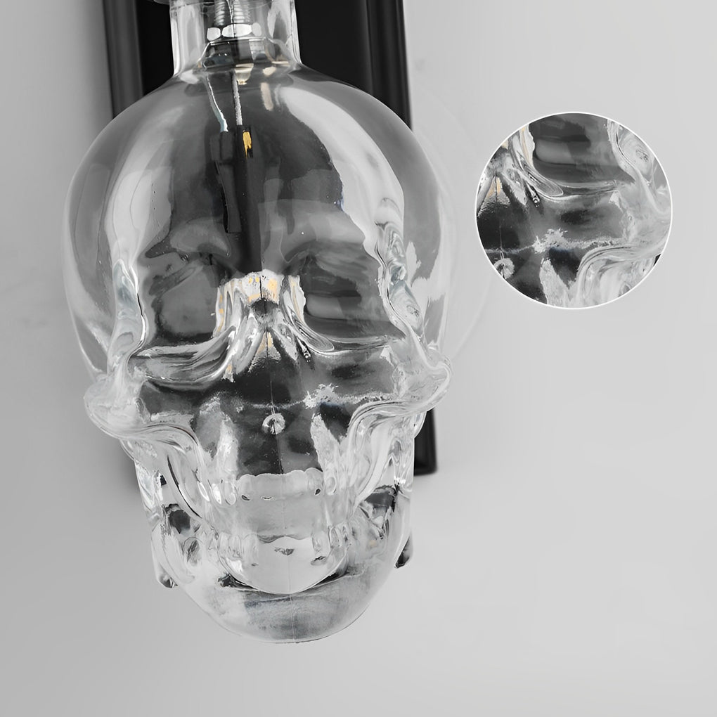 Skull Head Glass Wall Sconce – Industrial Black Iron LED Lamp