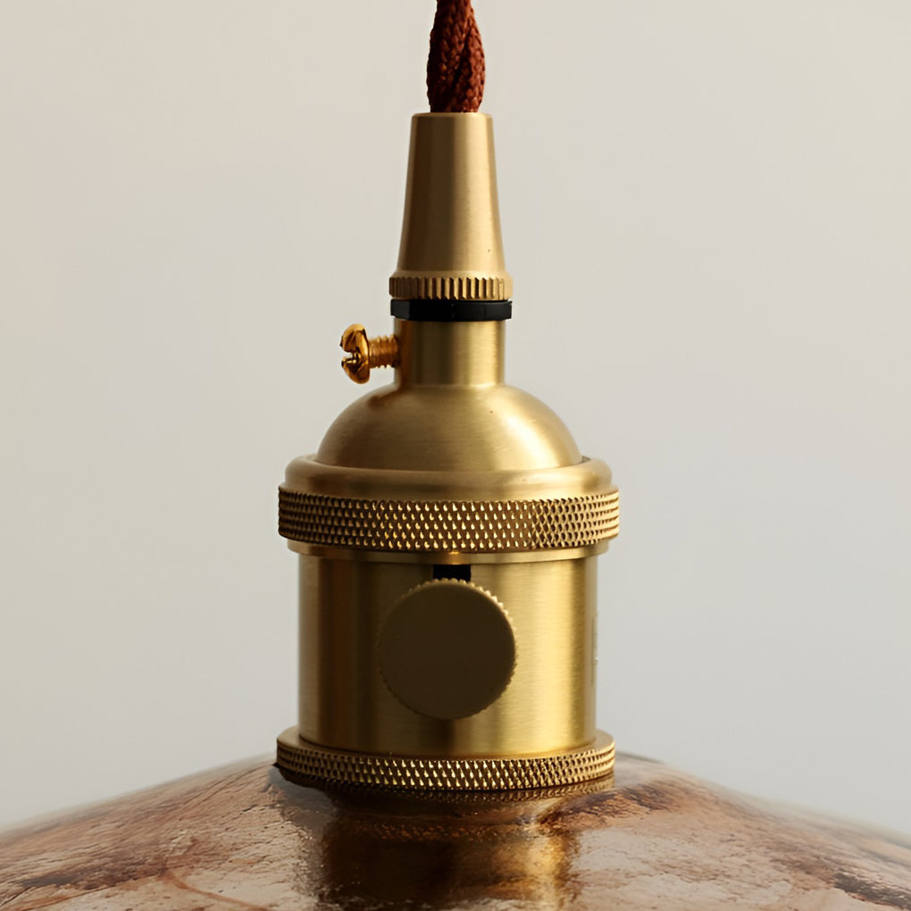 Vintage Glass Pendant Light with Brass Hardware and Wooden Detail