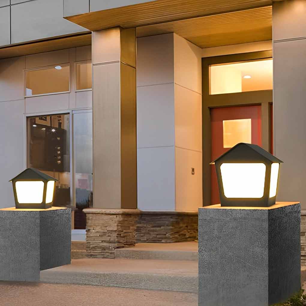 Modern Cottage Solar Fence Post Light - Stainless Steel Black