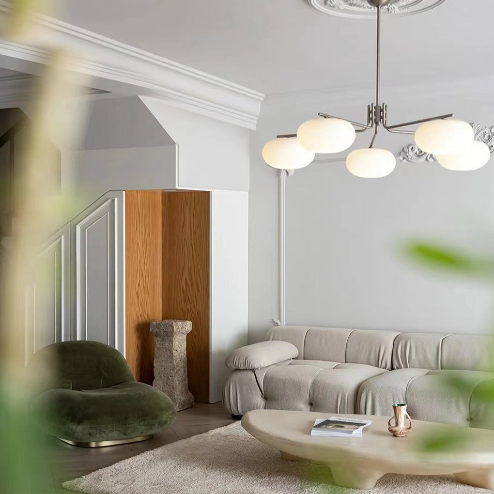 5-Light Glass Chandelier with 3-Step Dimming LED Nordic Hanging Lamp