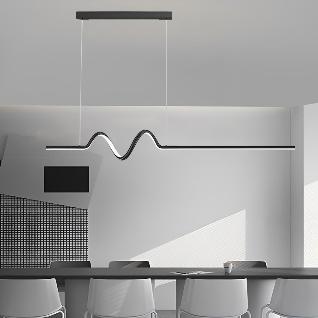 Modern Wavy LED Pendant Light with Stepless Dimming & Remote
