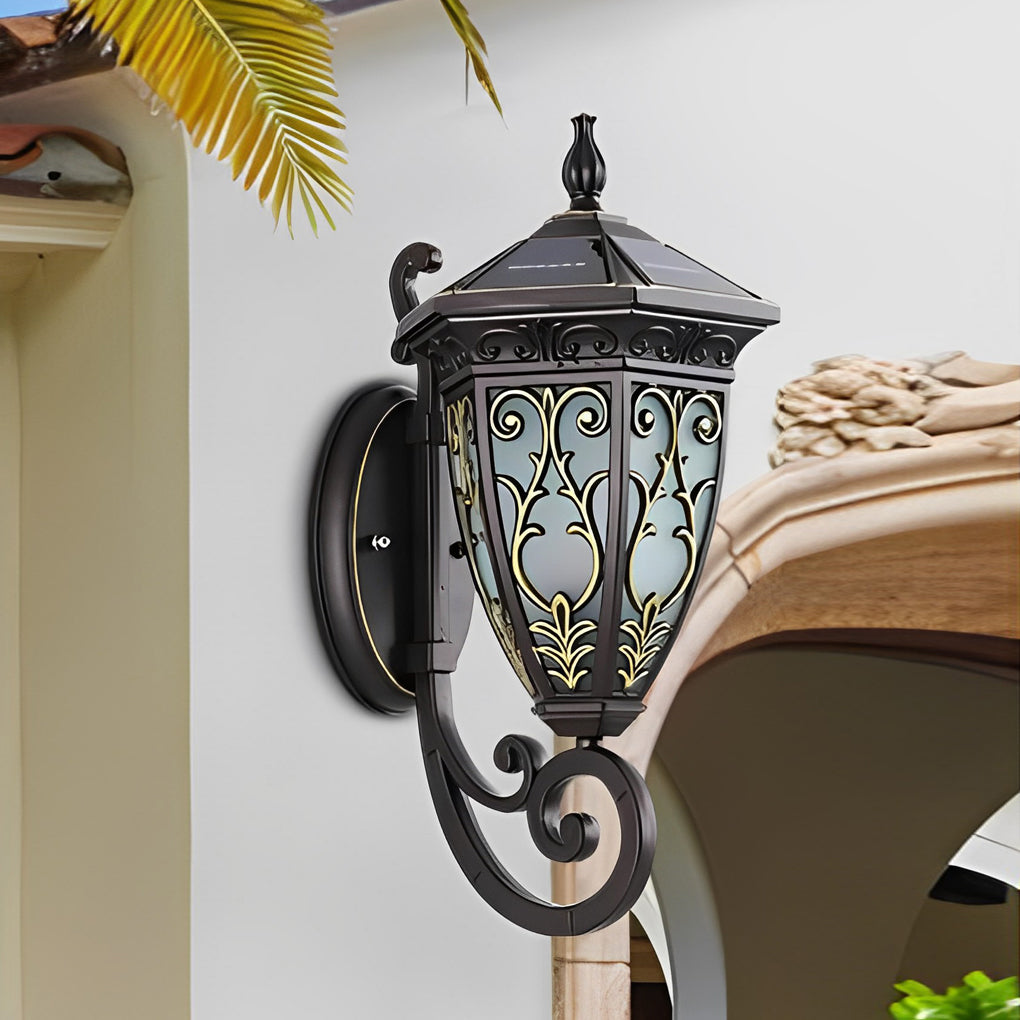 Solar Flower Pattern Outdoor Wall Lamp with Remote Control