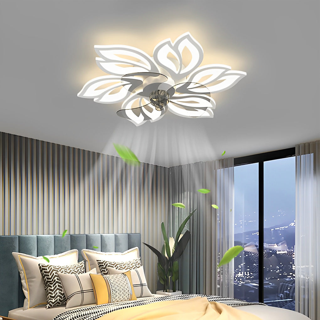 Modern Flower LED Ceiling Fan Light with Stepless Dimming
