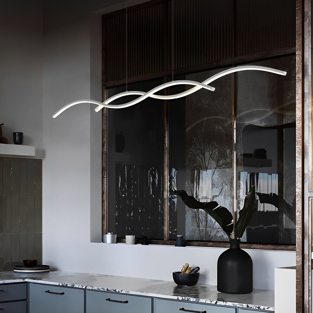 Modern Wave Pendant Light - Aluminum LED Dining Room Chandelier