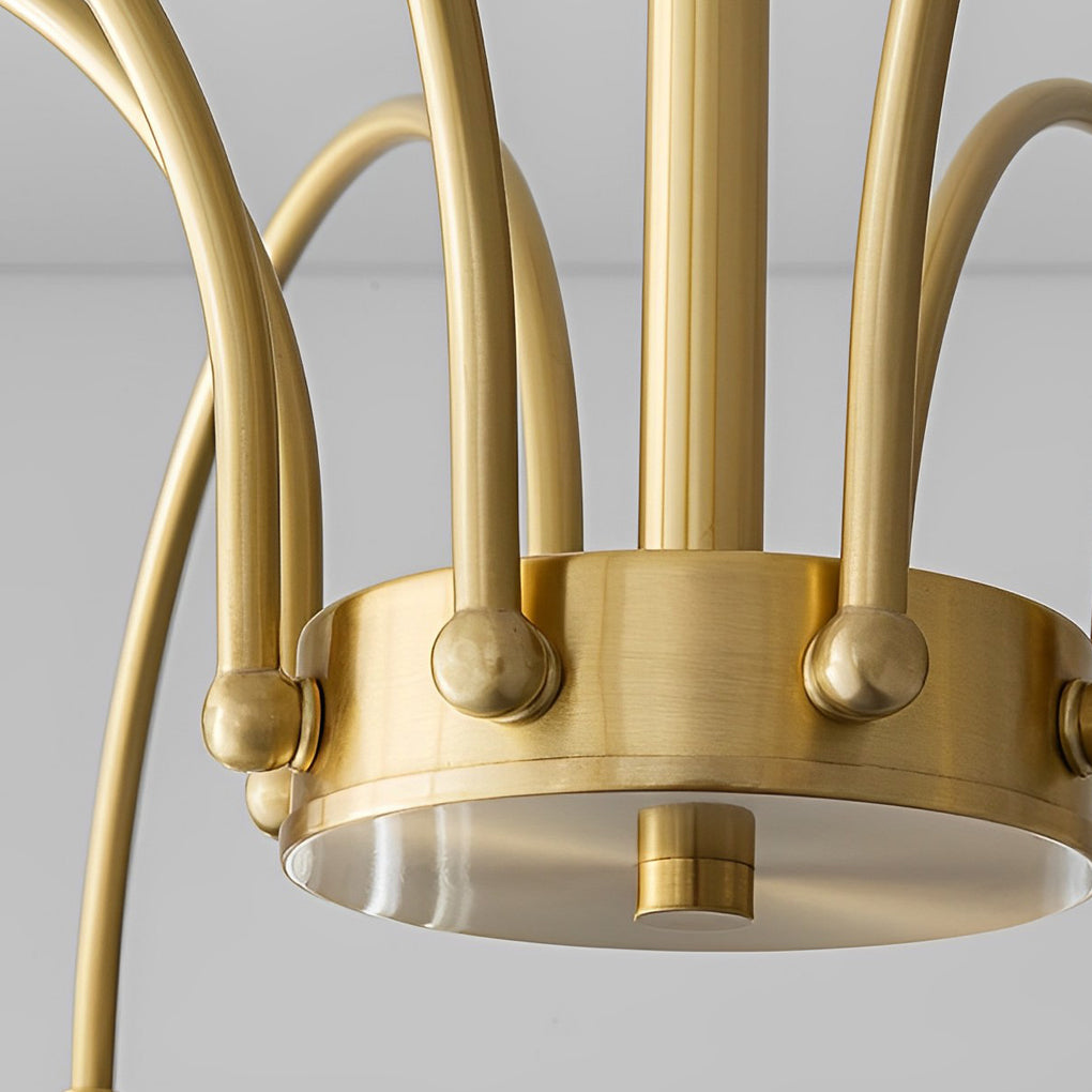 Crystal Shade Post-Modern Chandelier with Curved Arms - Gold Finish