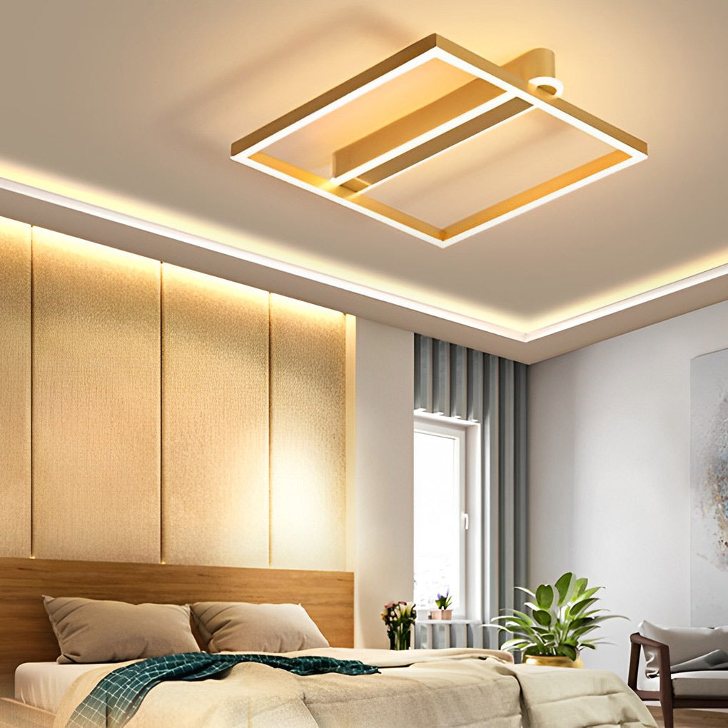 Modern Double Frame Semi Flush Ceiling Light - Aluminum & Acrylic