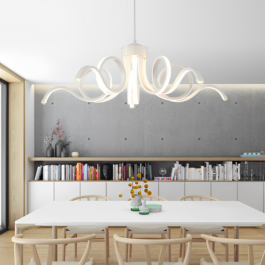 Modern Flower Petal LED Chandelier with Stepless Dimming - White