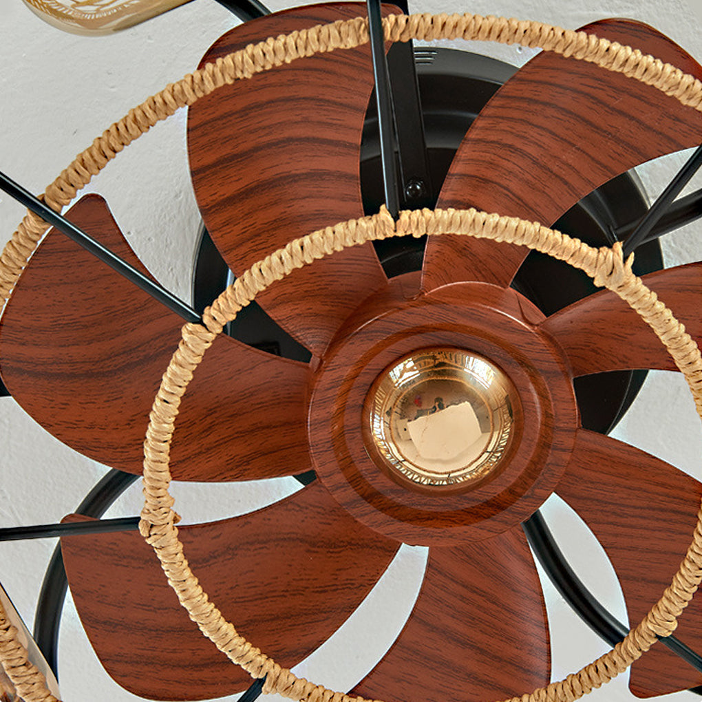 Rattan Bladeless Ceiling Fan Light with Remote Control