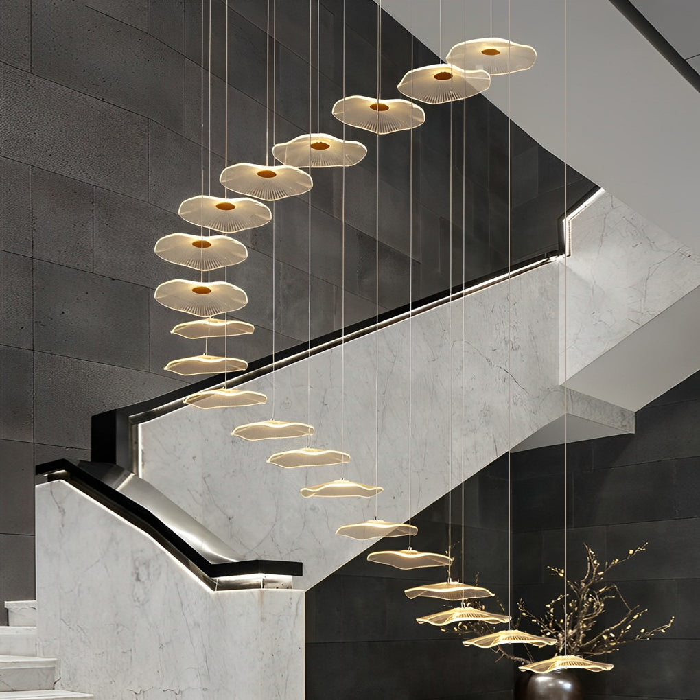 Acrylic Lotus Leaf LED Staircase Chandelier - Modern Long Drop