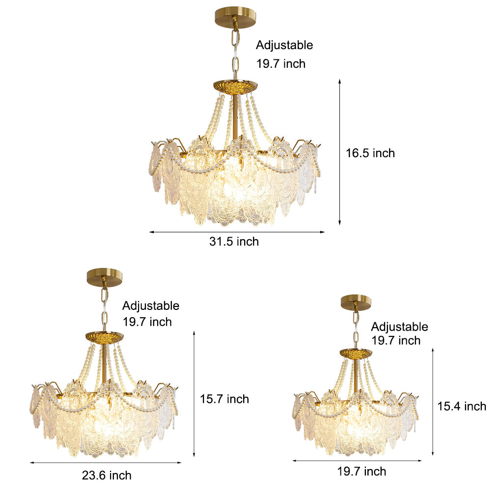 Modern Glass Chandelier with Pearl Accents & 3-Step Dimming