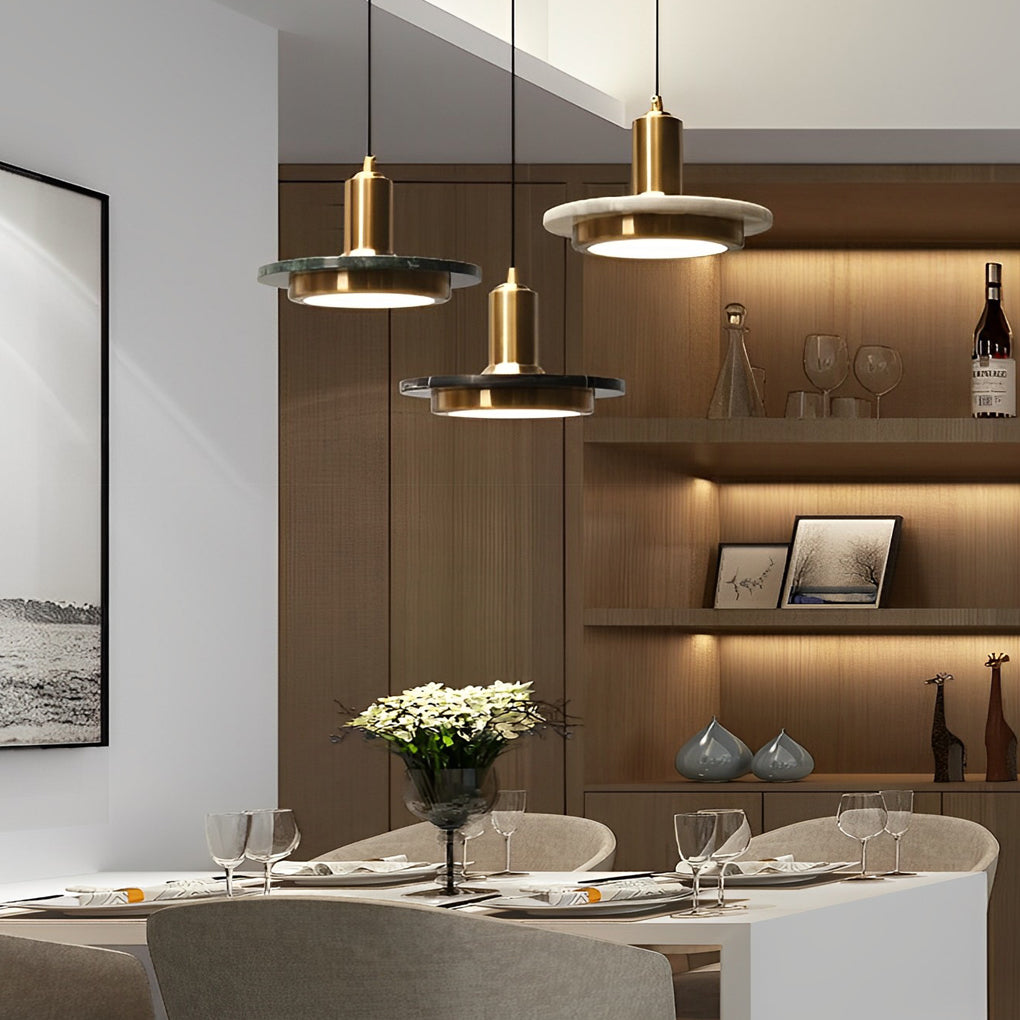 Modern Flying Saucer Pendant Light with LED, Iron & Marble Accent