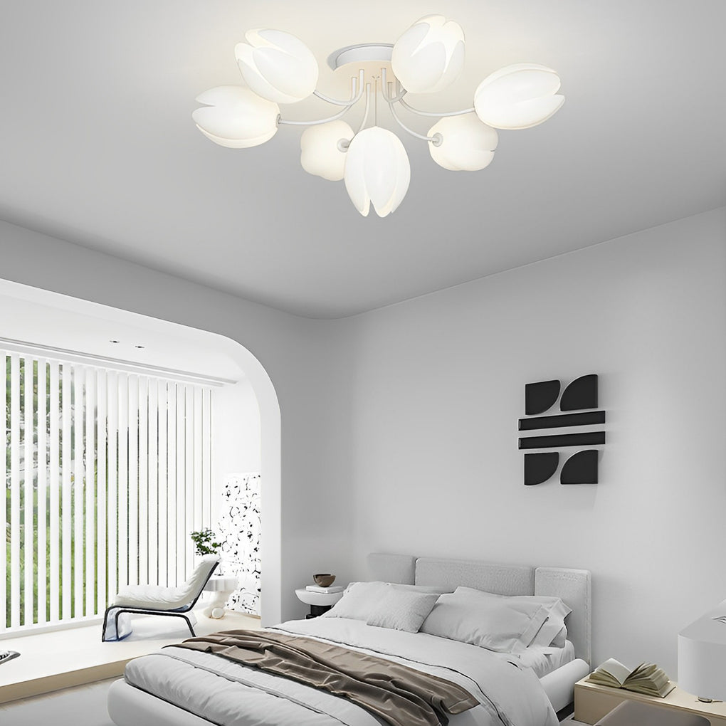 White Tulip Flower Chandelier Modern Minimalist Ceiling Light