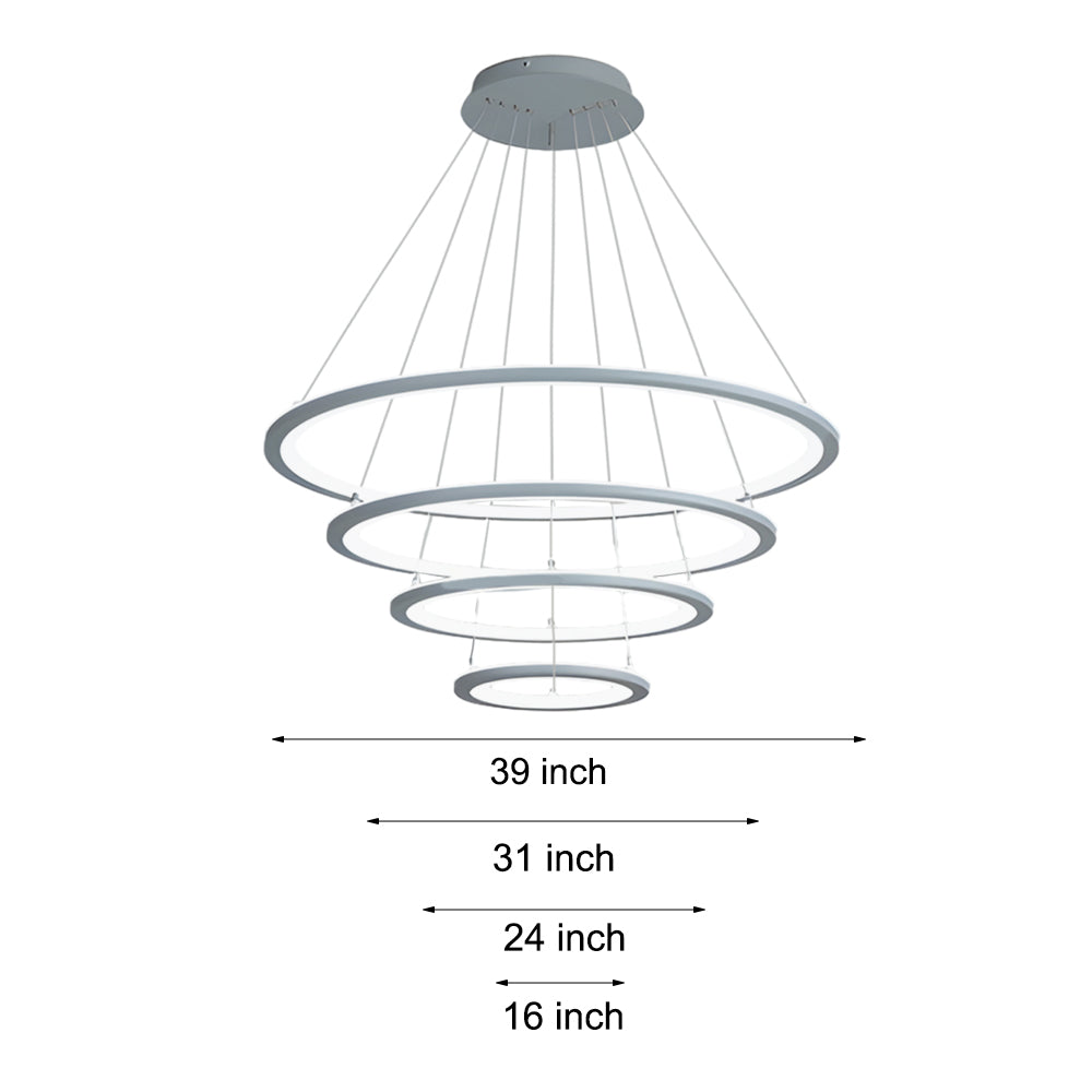 Modern 4-Ring LED Chandelier with Remote Control