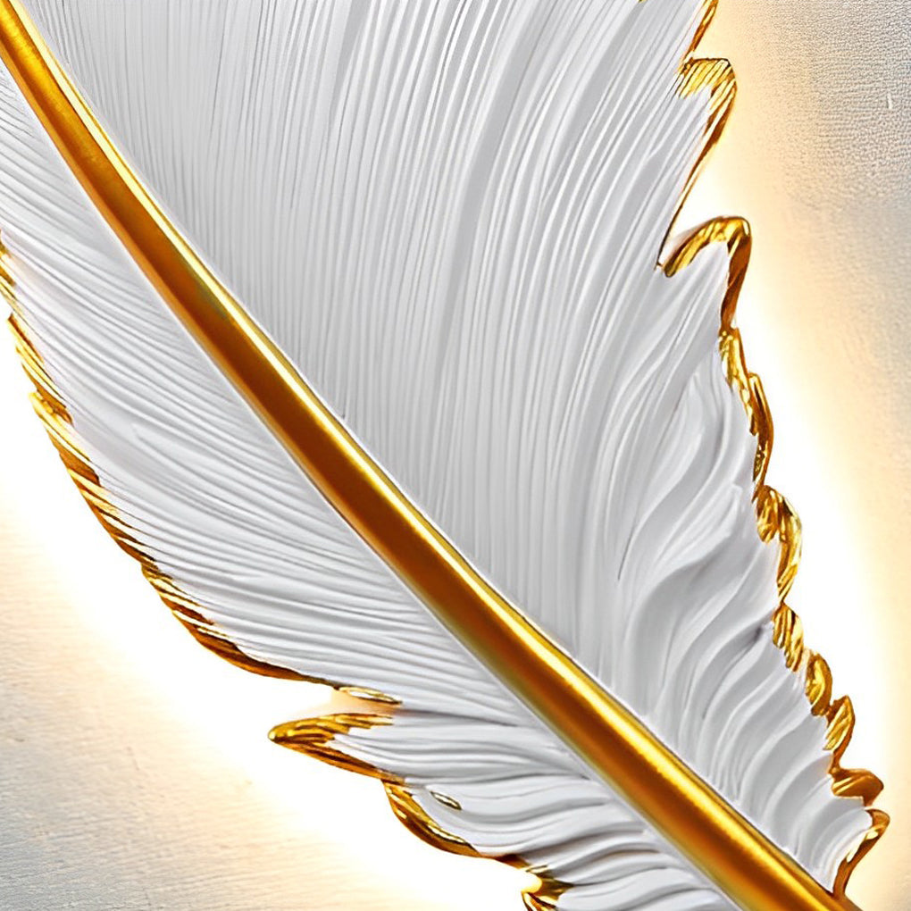 Modern Feather Resin Wall Sconce with Dimmable LED Strip - White