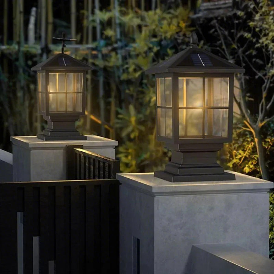 Square Outdoor Solar Pillar Light with Dual Power Option