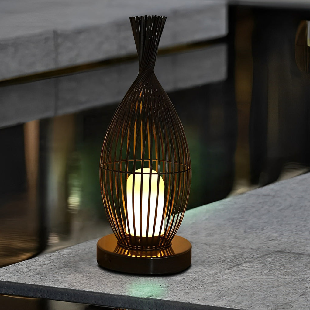 Industrial Caged Outdoor LED Floor Lamp - Waterproof Black Metal