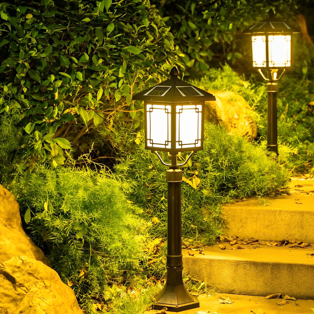 Solar LED Post Light with 3-Step Dimming | Aluminum & Glass