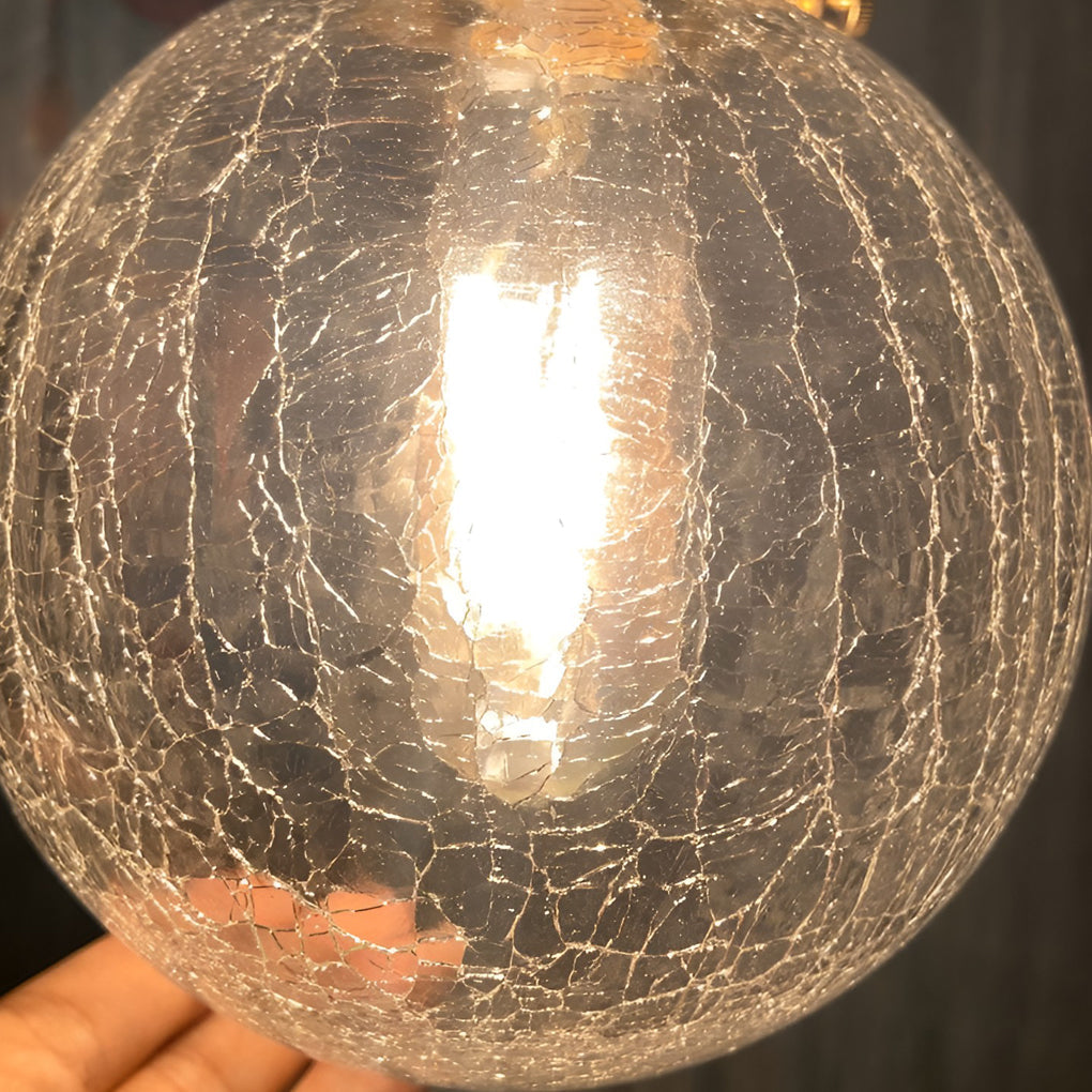 Spherical Glass Pendant Light with Cracked Pattern Design