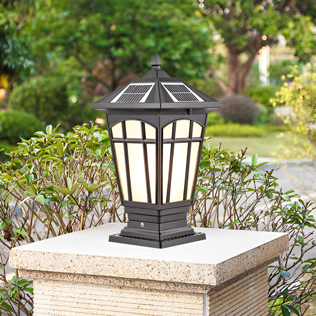 Solar LED Post Cap Light - Aluminum & Glass - Retro Modern Brown