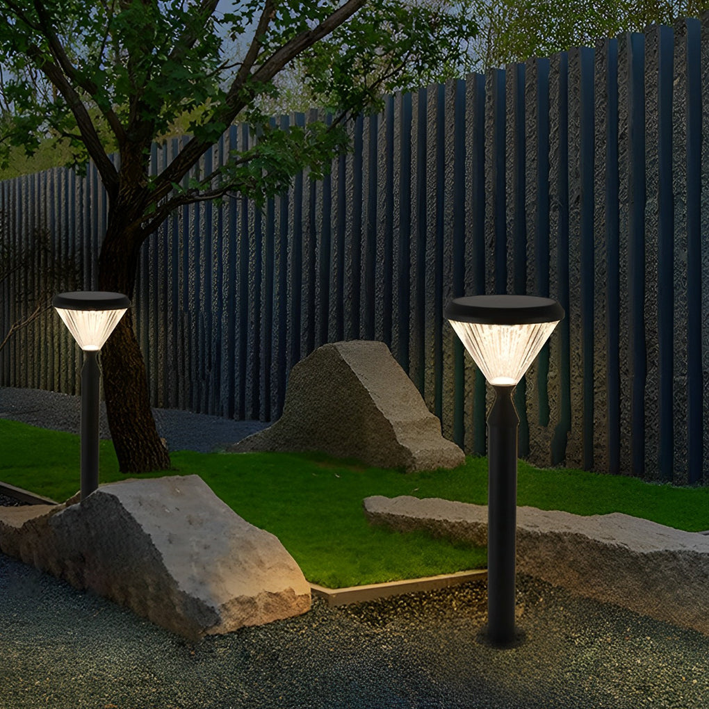 Solar LED Outdoor Light with Ribbed Shade in Black