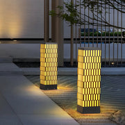 Modern Grid LED Outdoor Bollard Light Black Waterproof Lawn Lamp