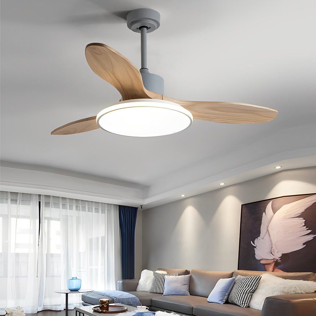 Modern Wood Ceiling Fan Light with Remote Control & 3-Step Dimming