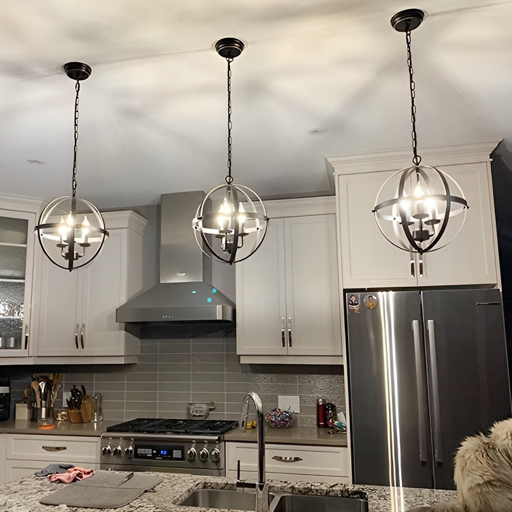 Industrial Iron Chandelier with Adjustable Rotating Rings