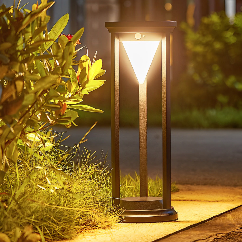 Solar LED Path Light Modern Black Aluminum Adjustable Brightness