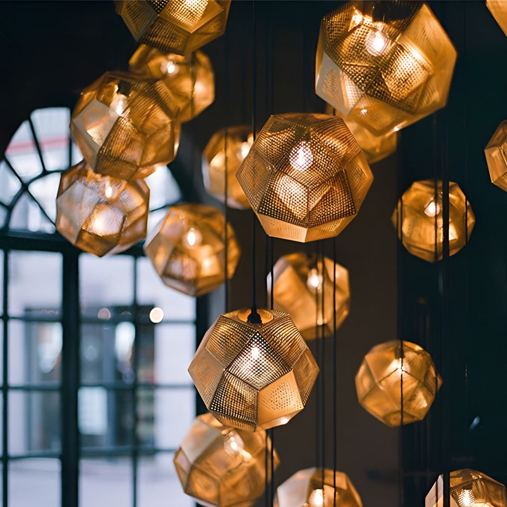 Geometric Round Electroplated Metal Pendant Light