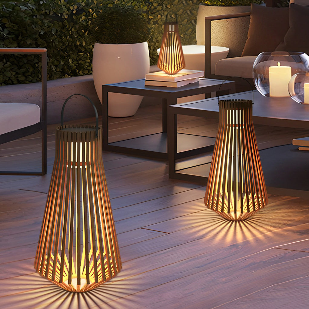 Portable Solar Wood LED Outdoor Lantern with Rotating Handle