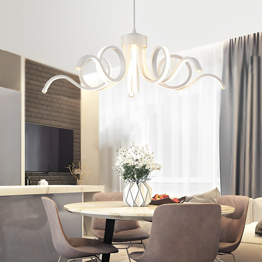 Modern Flower Petal LED Chandelier with Stepless Dimming - White